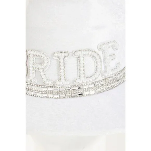 Women’s White‎ "Bride" Cowboy Hat with Pearls & Veil – Bachelorette Party - Picture 5 of 5